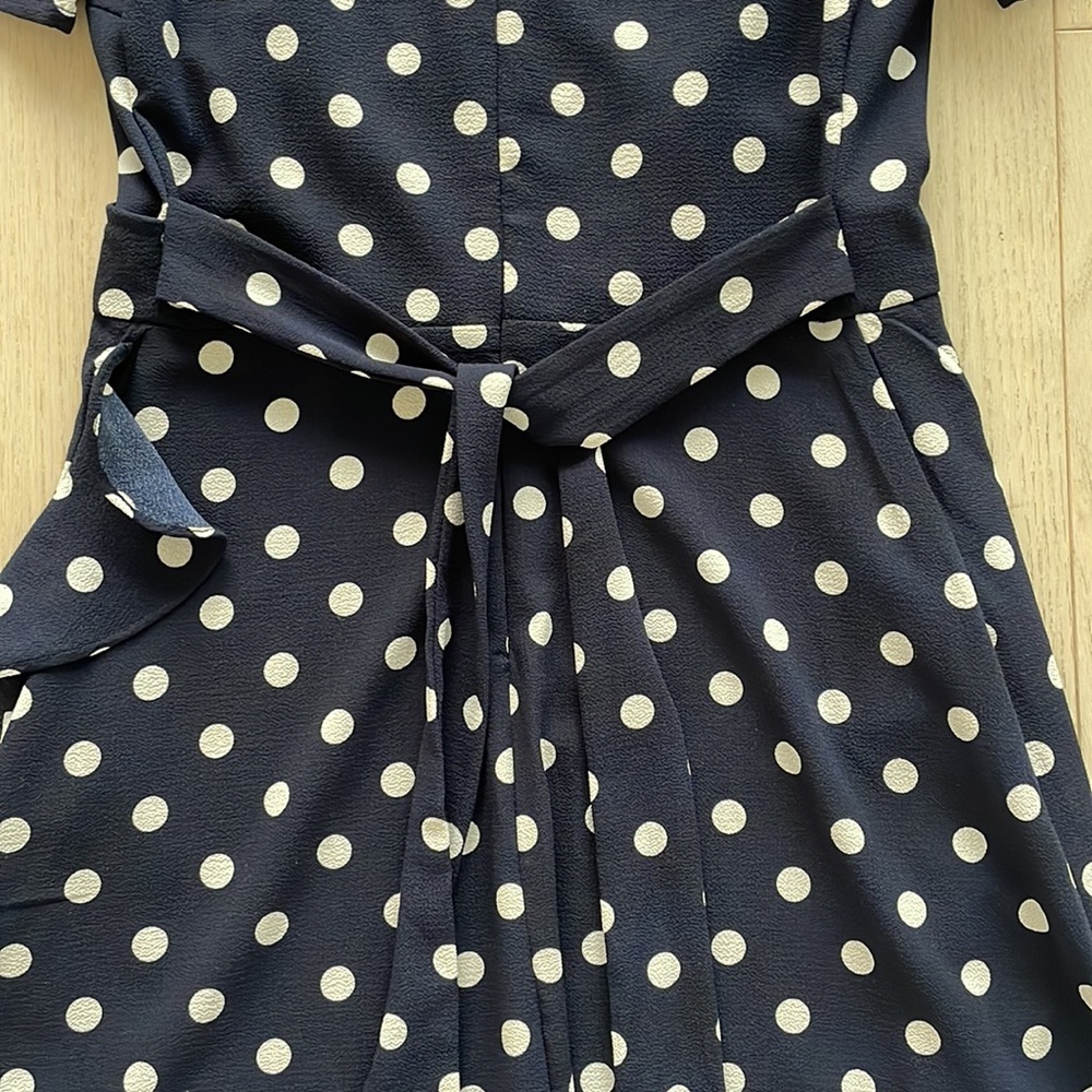 Suzy Shier Navy Blue and White Polka Dot Wrap Dress - Picture 6 of 8
